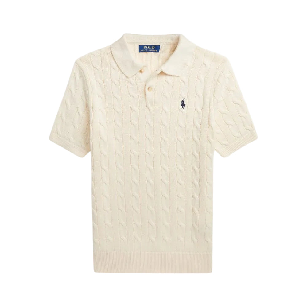 RL Cable-Knit Cotton Polo-Collar Sweater