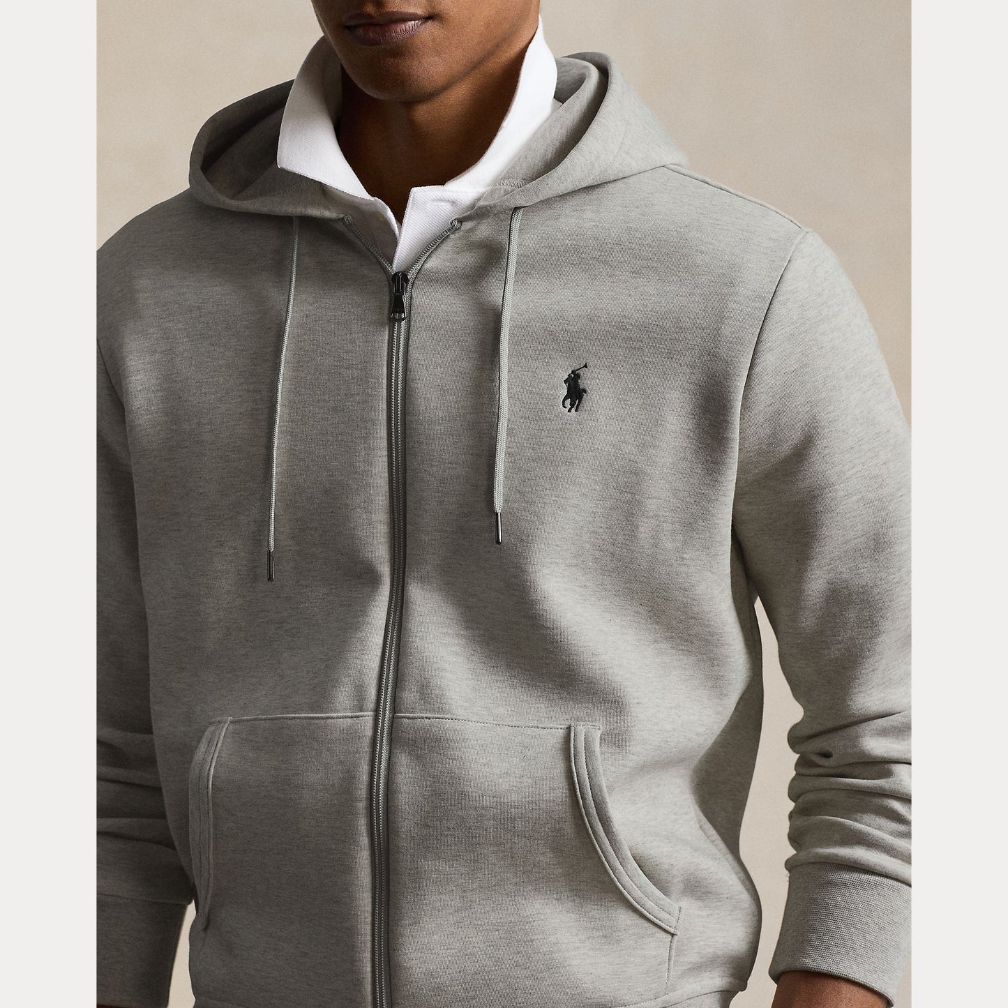 R L Double-Knit Full Zip Hoodie - Grey