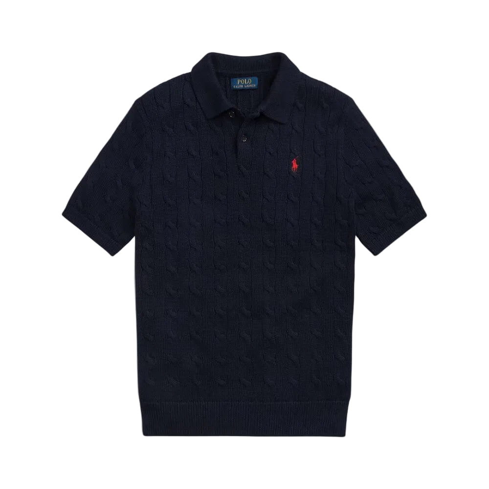 RL Cable-Knit Cotton Polo-Collar Sweater