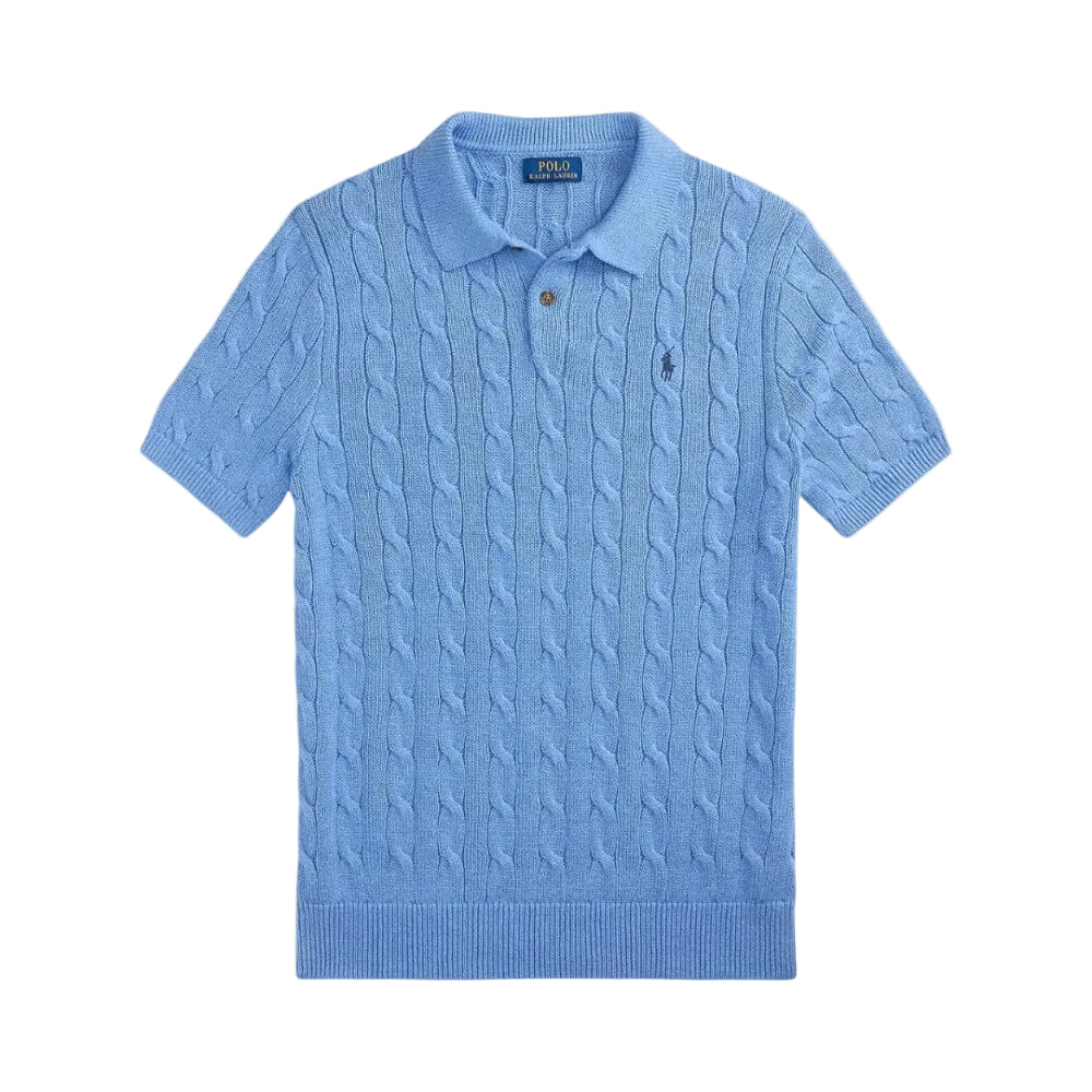 RL Cable-Knit Cotton Polo-Collar Sweater